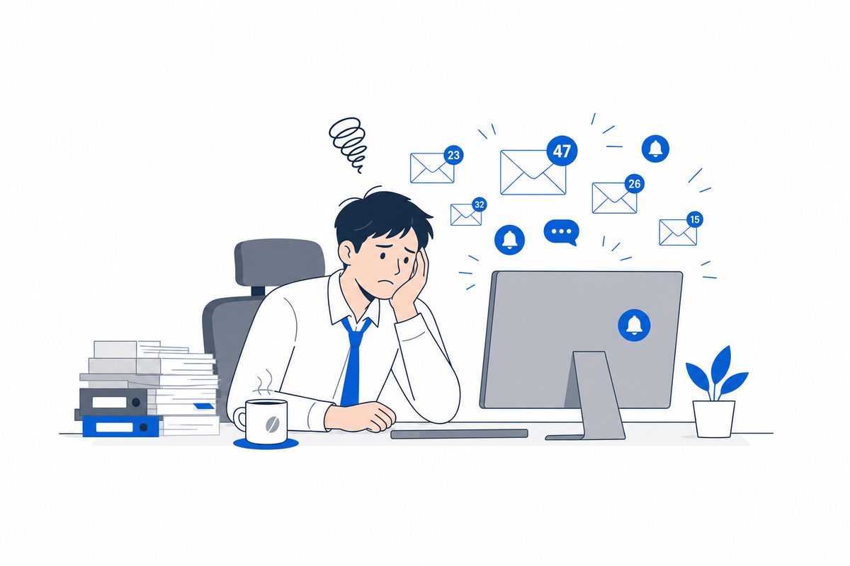 아침에 밀려드는 메일에 압도된 직장인