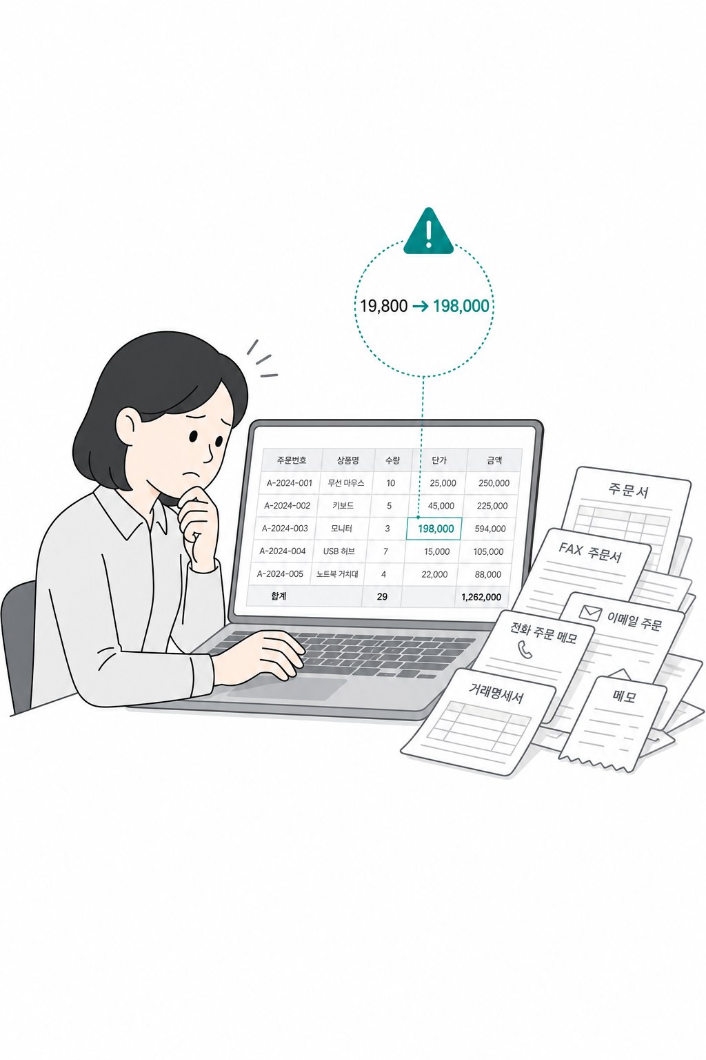 손으로 옮겨 적다 섞여 들어간 틀린 숫자 하나