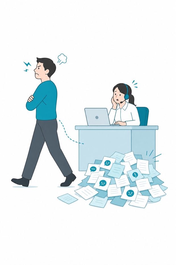 답을 기다리다 등을 돌리는 고객