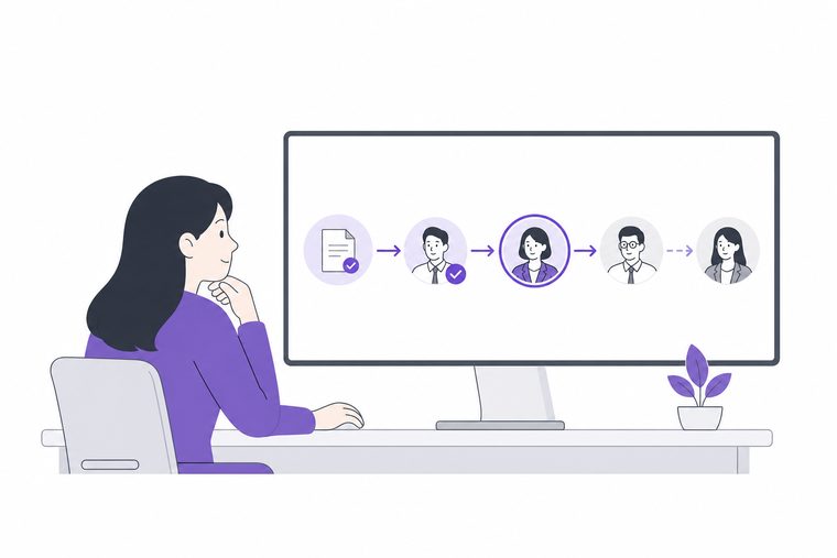 조건에 맞는 다음 결재자로 자동 라우팅되는 결재 흐름을 보는 담당자